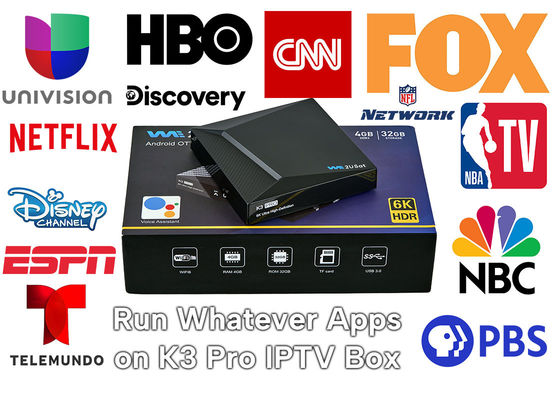สีดํา Android IPTV Box K3 Pro OTT Streaming Box ตลอดชีวิต IPTV Smart Box